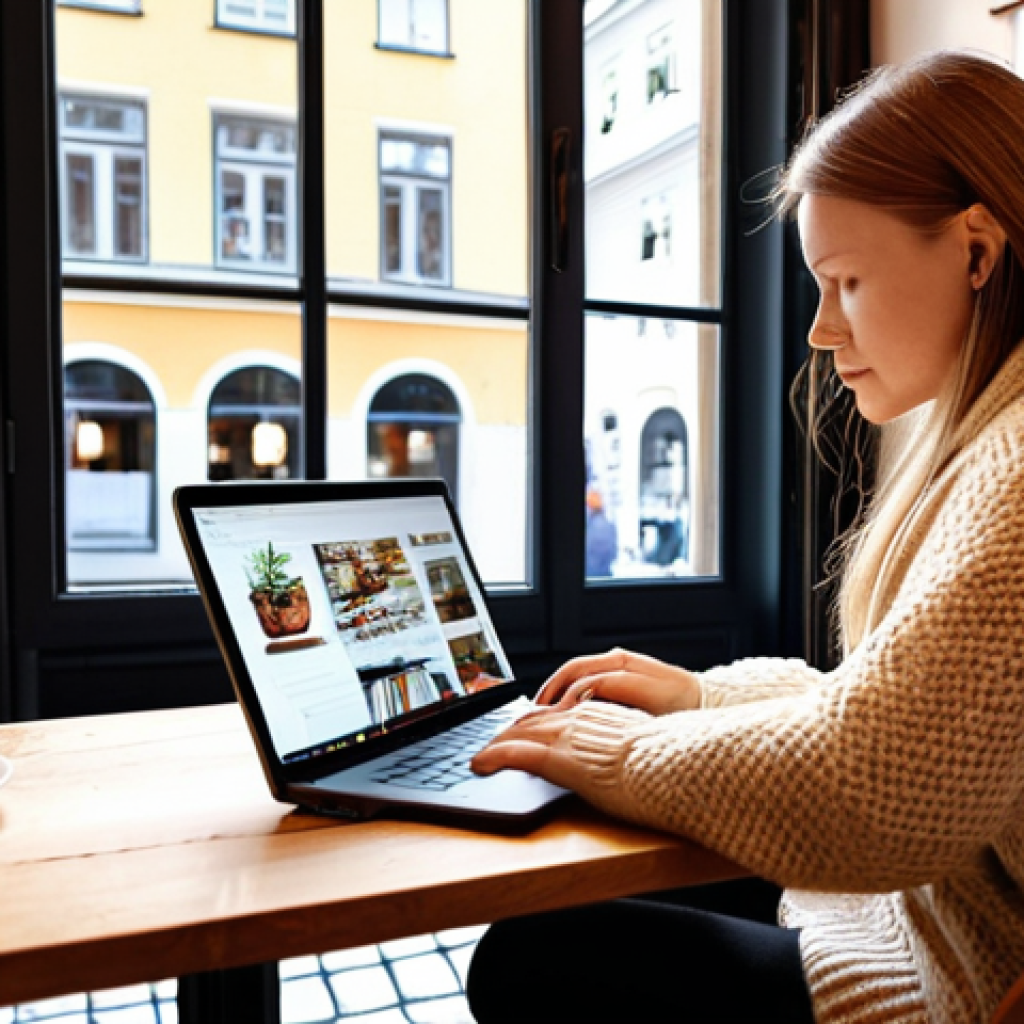 **Prompt:** *A stylish digital nomad working on a laptop in a cozy Stockholm cafe, sipping a "fika" coffee, with a bright, modern Scandinavian design aesthetic. Focus on productivity and the ease of working remotely in a vibrant urban setting. Natural light, warm tones.*