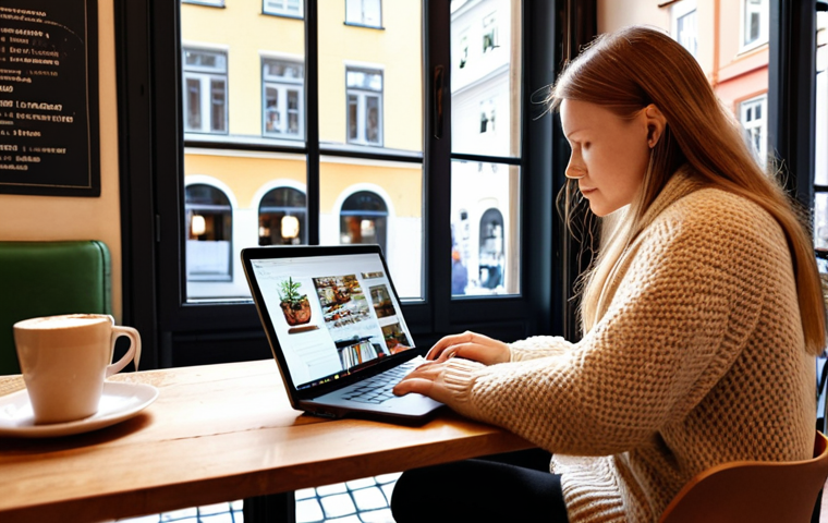 **Prompt:** *A stylish digital nomad working on a laptop in a cozy Stockholm cafe, sipping a "fika" coffee, with a bright, modern Scandinavian design aesthetic. Focus on productivity and the ease of working remotely in a vibrant urban setting. Natural light, warm tones.*
